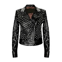 Vestes en cuir de motard cloutées faites à la main de style punk pour femmes Plumes Écologiques Personnalisables Peau de vache Bomber en laine Streetwear