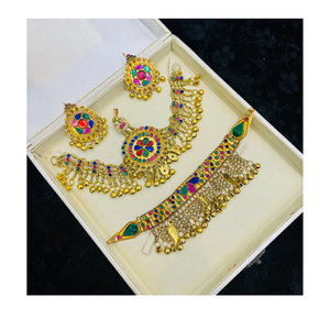 Conjunto de joyería étnica pashtún afgana Diseño raro con piedras de vidrio y cadenas colgantes de acero inoxidable para fiesta Islam religioso - Product Image 5