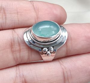 Anillo de Aguamarina de Plata de Ley 925, cabujón ovalado, bisel moderno, joyería de piedras preciosas naturales hechas a mano, venta al por mayor - Product Image 2