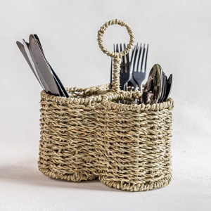 Porte-couverts en herbe de mer tressée, choix idéal, rangement pour ustensiles en paille d'herbe de mer naturelle - Product Image 6