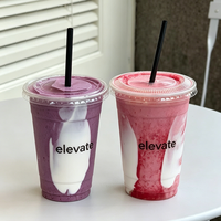 Vasos Desechables Transparentes de PET con Tapa y Logotipo Personalizado, 8, 12, 16, 20, 24, 32 oz, para Bebidas como Smoothies y Batidos