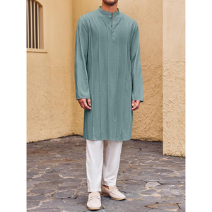 Hombres Kurta Sherwani Abrigos Kaftan IndianMuslim Étnico Real Trajes Brillante Mandarín Collar Boda Festivo Fiesta Blazer - Product Image 4