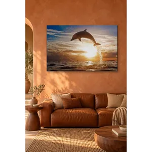 Impression sur toile de dauphin sautant de la mer au coucher du soleil - Product Image 4
