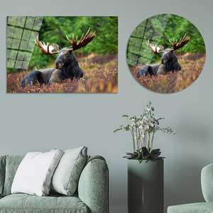 Arte de Pared en Lienzo con Diseño de Alce Rústico: Decoración para Cabañas, Panel de Lienzo Impreso, Arte en Vidrio Templado - Product Image 1