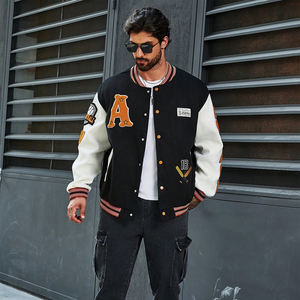 แจ็กเก็ตเบสบอลมหาวิทยาลัยสีตัดกันทรงหลวมสำหรับผู้ชายดีไซน์ใหม่ล่าสุดสวมใส่ง่าย - Product Image 5