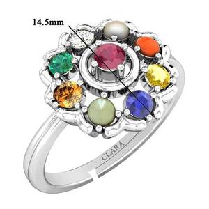 NOVAMART Fine 92.5 Sterling Silver Certified Navaratna Stone Original Nine Gems <b>Adjustable</b> <b>Ring</b> for Women and Girls Wholesale Ex - Product Image 2