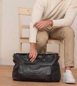 Black Leather Weekender Bag Large Travel Duffle <b>For</b> Men <b>Women</b> Overnight Carry On Gym Tote Shoulder <b>Handbag</b> Big <b>Laptop</b> Business - Product Image 2