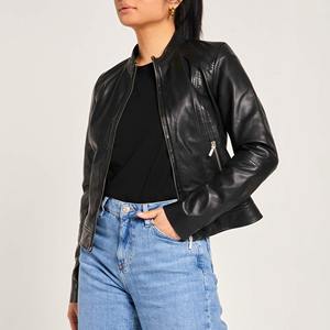 Veste en cuir véritable pour femmes élégante, couleur unique, haute qualité, logo personnalisé, doublure en nylon brut, service OEM - Product Image 2