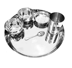 Logotipo personalizado Venta al por mayor de acero inoxidable Almuerzo Cena Comida Thali Juego de platos Bandeja Plato redondo de acero inoxidable Precio barato. - Product Image 1