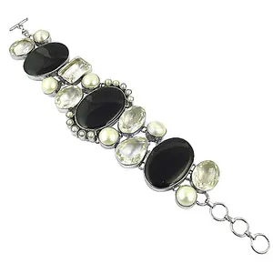 925 Silver Gemstone <b>Bracelet</b> for Women with <b>Onyx</b> & Citrine Elegant Crystal Bangles - Product Image 1