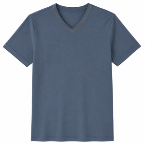 Camiseta de algodón azul pizarra personalizada con cuello en V y ribete en contraste, manga corta, lisa, informal, para hombre, ropa de verano, venta al por mayor - Product Image 1