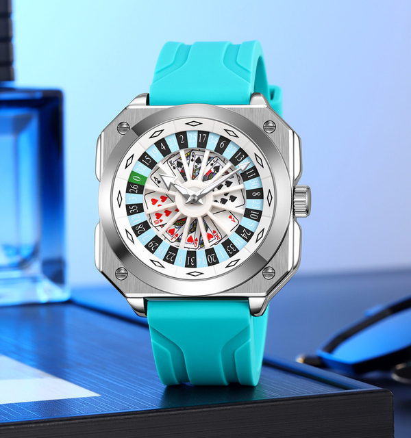Customize SKMEI 9379 360°Rotating Dial Poker Wholesale Silicone Strap Wristwatch Analog Quartz Watch for Men