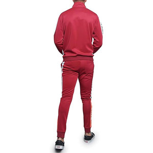 Ensemble de survêtement sportif pour homme durable, veste zippée et pantalon de survêtement, conçu pour l'entraînement en salle de sport, le cardio, le jogging, Victorious Stripe Burgundy - Product Image 4