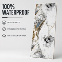 Panneau mural en PVC UV effet marbre bleu rouille charbon blanc, revêtement décoratif intérieur imperméable