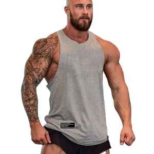 Camiseta sin mangas de algodón negra para hombre, cuello redondo, color sólido, informal, con logo tejido en el bajo. - Product Image 3