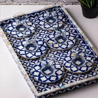 Bandejas indias de madera para servir Juego de bandejas de madreperla de tendencia en muchos colores Muchos propósitos con artículos y utensilios indios