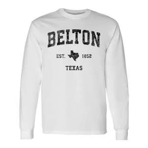 Belton Texas T-shirt à manches longues avec imprimé sport vintage, col rond unisexe, taille adulte - Product Image 1