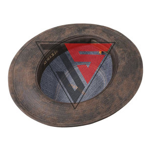 หมวกคาวบอยหนังวัวแท้ยูนิเซ็กซ์หมวกกันแดดกว้างดีไซน์หัววัวหนังแถบหนังพร้อมสัญลักษณ์โลหะ - Product Image 4