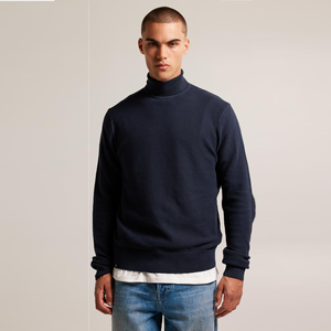 Pull à col roulé épais et chaud décontracté de qualité pour hommes Pull à col roulé de couleur unie anti-rétrécissement Col rond Design fin tricoté Tissage Hiver - Product Image 4