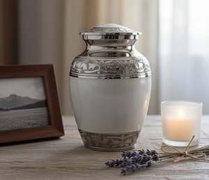 Urne funéraire en métal de conception moderne personnalisée à la vente chaude Jarre commémorative en aluminium faite à la main pour les cendres d'adultes à usage décoratif - Product Image 4