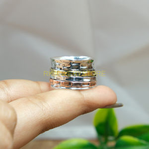 Solid 925 Sterling Silver Spinner <b>Ring</b> <b>Fidget</b> <b>Anxiety</b> Thumb Band Brass & Copper Spinning Statement <b>Fidget</b> <b>Ring</b> <b>for</b> Unisex Her - Product Image 1