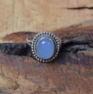 <b>925</b> Sterling <b>Silver</b> Blue Chalcedony <b>Ring</b> Handmade Oval Cut Promise <b>Ring</b> with Blue Chalcedony Stone - Product Image 3