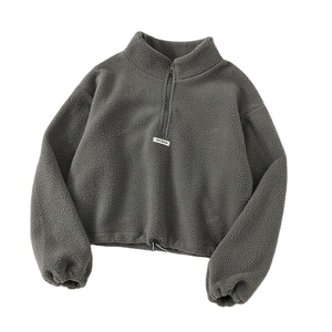 Pull-over à col roulé Sherpa personnalisé avec poche en polaire Sweat-shirt Sherpa épais avec logo personnalisé Automne Hiver Demi-fermeture éclair Chaud pour femme - Product Image 3