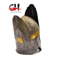 Casque de guerrier médiéval CH prêt pour le combat, en métal, vintage, fait main, argent poli, artisanat Calvin, Uttarakhand Home