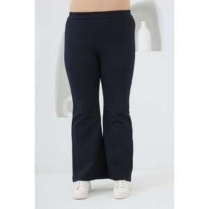 Collants évasés espagnols en tricot d'hiver pour femmes grandes tailles RMG, leggings confortables en mélange de rayonne et de polyester bleu marine - Product Image 1