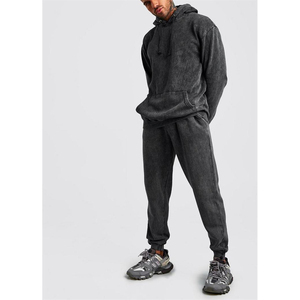 ชุดออกกำลังกาย2ชิ้นแบบวินเทจสีทึบมีฮู้ดชุดออกกำลังกายวิ่งโลโก้ออกแบบได้ตามต้องการ - Product Image 2