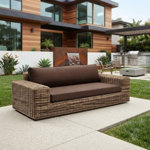 Chaise de jardin en rotin tressée à la main, durable, moderne, portable, avec coussins marron confortables, idéale pour patio, jardin et parc - Product Image 3