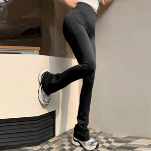 Pantalones de yoga de cintura alta, compresivos, sólidos, microacampanados, para exteriores, sin costuras, elásticos, transpirables, con elasticidad en cuatro direcciones, hasta el tobillo - Product Image 5