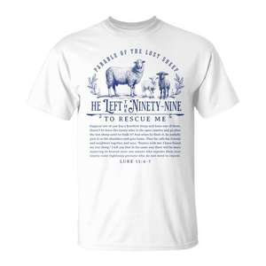 T-shirt chrétien « Parabole du mouton perdu » avec design inspiré du verset biblique de Léoncle 15 - Product Image 1