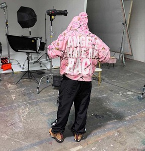 เสื้อมีฮู้ดมีซิปน้ำหนักมากเสื้อผ้ากีฬาธรรมดาผ้าฝ้ายพิมพ์ลายแนวสตรีทเสื้อครอปโอเวอร์ไซส์แบบกำหนดเอง - Product Image 2