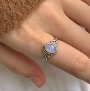 แหวนมูนสโตน925เงินแท้สไตล์คลาสสิกทำด้วยมือเครื่องประดับอัญมณีสำหรับงานแต่งงานงานหมั้นของขวัญครบรอบ - Product Image 3