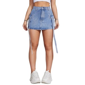 2025 été nouvelles femmes bleu et vert armée Denim travail jupe Mini jupe chaude fille vêtements Y2K charme poche cargo wrap - Product Image 4