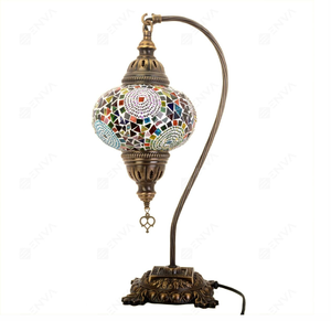 Lampe à col de cygne en mosaïque multicolore, verrerie complexe, base en bronze ornée, éclairage exotique, DEMMEX, disponible au prix de gros - Product Image 1