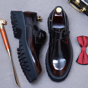 Chaussures habillées en cuir véritable pour hommes, style britannique, à boucle, brillantes, en cuir verni, semelle épaisse, pour costumes - Product Image 3