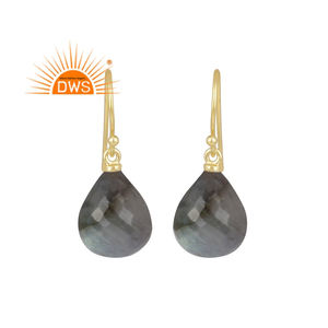 Boucles d'oreilles pendantes en argent sterling 925 plaqué or avec pierre précieuse labradorite naturelle, fabrication artisanale - Product Image 4