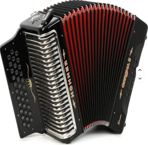 Acordeón de Botones Hohners Corona II Xtreme FBbEb Nuevo y Original con Funda y Correas, Color Negro Jet - Product Image 1
