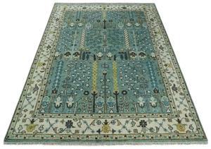 Tapis traditionnel turc vintage vert aqua et ivoire |   Tapis persans en laine nouée pour la décoration du salon et de la chambre - Product Image 2