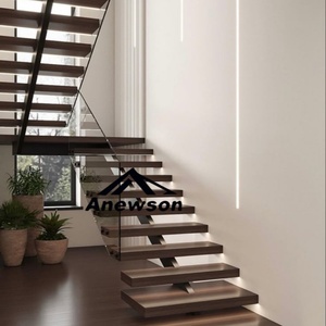 Gran oferta, Material de madera de construcción interior moderno, barandilla de vidrio, Balu barandilla de acero, escalera recta, escalera - Product Image 6