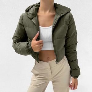 Bubble Puffer Winter Warm Hooded Jacket <b>Women</b> Fashion Cropped Coats Long Sleeve Outerwear Zipper Casual <b>Parkas</b> Padded Coat - Product Image 3