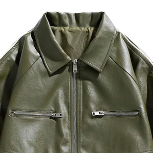 Veste en cuir véritable pour homme, coupe ample, fermeture éclair, coupe-vent, imperméable, à capuche, logo sur le devant, streetwear haut de gamme, fabricant OEM ODM sur mesure - Product Image 5