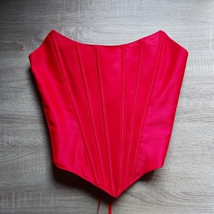 Custom Design mid bust Women Red Satin Corset offering made to order party wear options in multiple colors and sizes - Product Image 2