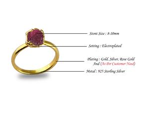 Quartz Rose naturel 8-10mm, bague en argent Sterling 925 en Vermeil de forme naturelle, bijoux fins, bague en argent 925 et pierre de naissance octobre - Product Image 6