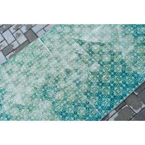 พรมตุรกีขนาด 3.37x6.1 ฟุต ลายตารางสีน้ำเงิน พรมขนสัตว์วินเทจ - Product Image 5