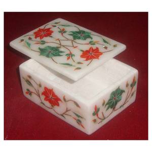 Belle conception de fleur d'incrustation de marbre italien antique faite à la main emballage de bijoux décoratif et d'incrustation de marbre à la maison - Product Image 1