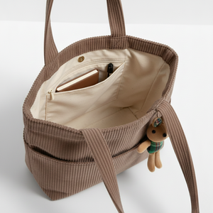 Solid Color Velvet Corduroy Carryall with Zipper Closure - Product Image 4