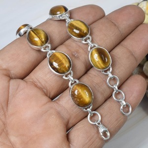 Joyería de estilo bohemio 925, pulsera de plata de ley sólida, pulsera de piedras preciosas con ojos de Tigre, joyería para mujer, pulsera de joyería de moda - Product Image 2